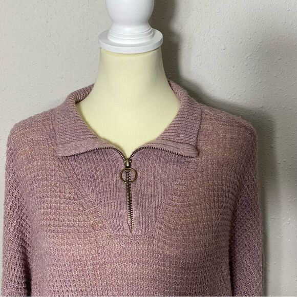 American Eagle Blush Pink Waflle Knit Wool Blend 1/4 Zip Sweater Women's Size L - Picture 4 of 16